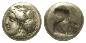 Ionia, Phocaea Hecte circa 477-388, EL 10.5mm., 2.54g. Female head l., hair caught up in saccos; behind, seal. Rev. Quadripartite incuse . Boston, Lat...