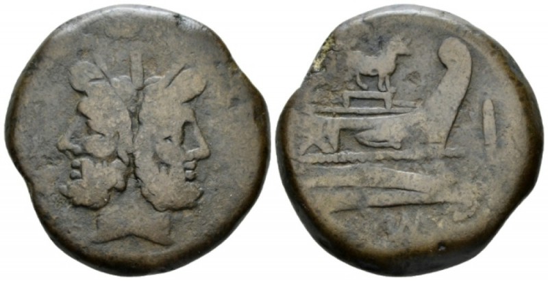 Dog series As circa 206-195, Æ 34mm., 32.45g. Laureate head of Janus; above, mar...