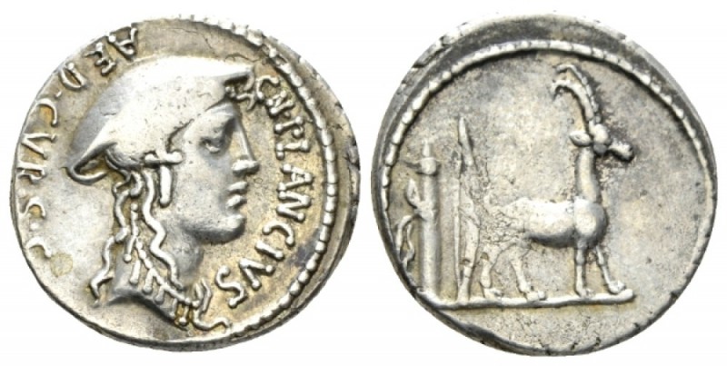 Cn. Plancius. Denarius circa 55, AR 18.5mm., 3.89g. CN·PLANCIVS – AED·CVR·S·C Fe...