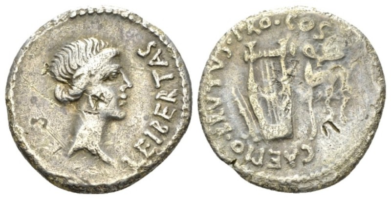 Q. Caepio Brutus. Denarius mint moving with Brutus 43-42, AR 19mm., 3.56g. Denar...