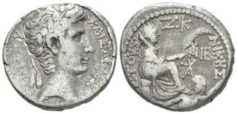 Octavian as Augustus, 27 BC – 14 AD Tetradrachm Antioch circa 5-4 BC, AR 26.5mm....