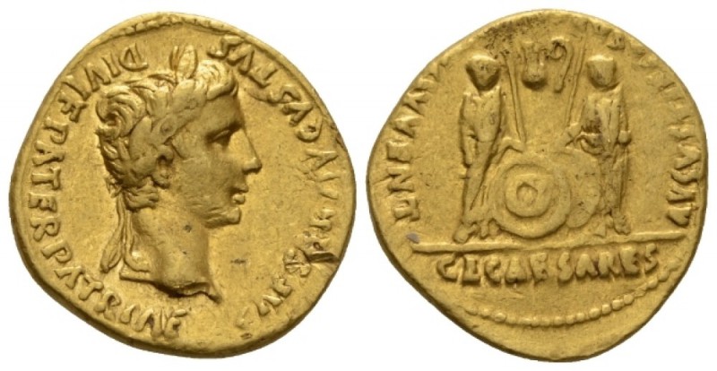 Octavian as Augustus, 27 BC – 14 AD Aureus Lugdunum circa 2 BC-4 AD, AV 20.5mm.,...