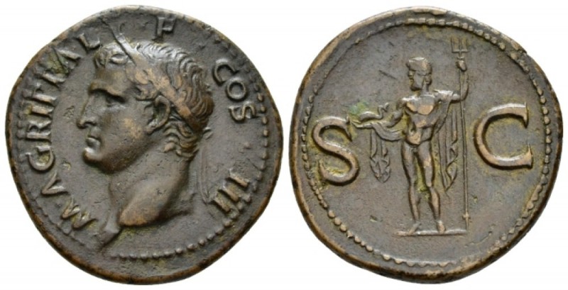 In the name of Agrippa As After 37, Æ 29mm., 10.75g. Head l., wearing rostral cr...