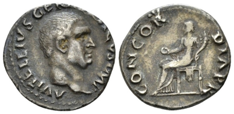 Vitellius, 69 Denarius Lugdunum circa 69, AR 19mm., 3.12g. Bare-head r. Rev. Con...