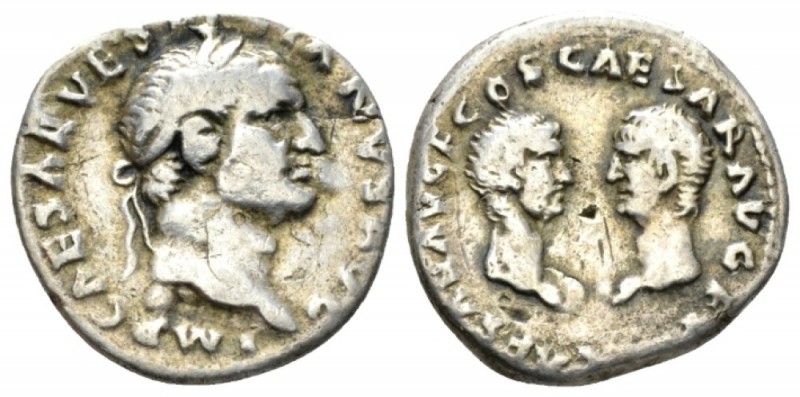 Vespasian, 69-79 Denarius January-June 70, AR 18mm., 3.32g. IMP CAESAR VESPASIAN...