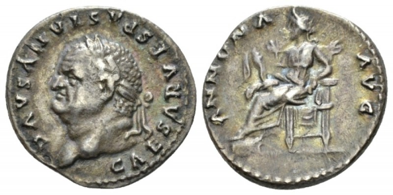 Vespasian, 69-79 Denarius circa 77-78, AR 17.5mm., 2.99g. Laureate head r. Rev. ...