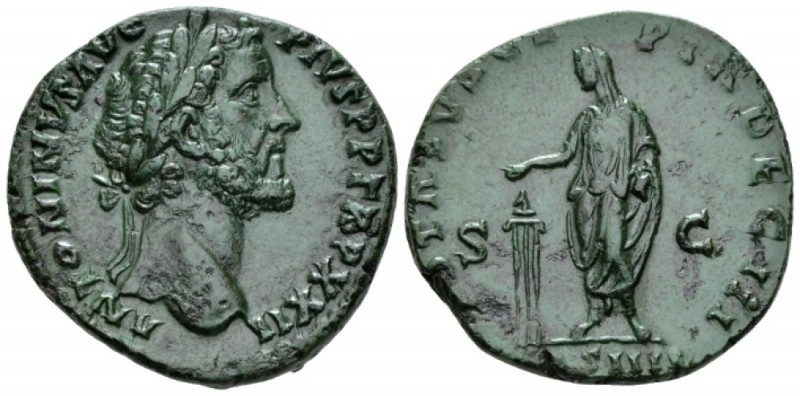 Antoninus Pius, 138-161 Sestertius circa 158-159, Æ 32mm., 21.67g. Laureate head...