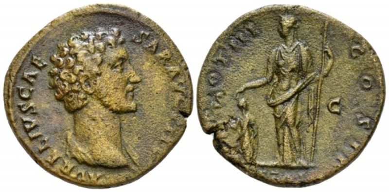 Marcus Aurelius as Caesar, 139-161 Sestertius 148-149, Æ 32mm., 19.82g. AURELIVS...