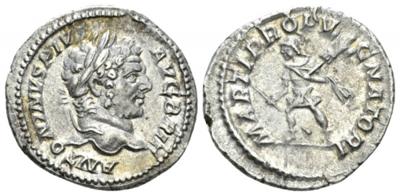 Caracalla, 198-217 Denarius circa 210-213, AR 19mm., 3.36g. Laureate head r. Rev...