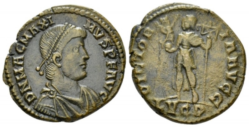 Magnus Maximus, 383-388 Æ2 Lugdunum circa 386, Æ 23.5mm., 6.34g. Diademed, drape...