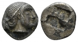 Celtic, Massalia Obol Obol, auriol type circa 525/0-480/70 BC, AR 10mm., 0.74g. Diademed head of Apollo r. Rev. Quadripartite incuse square. Furtwängl...