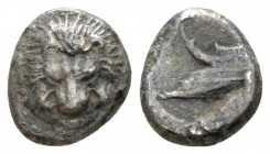 Sicily, Messana-Zankle under Samian Rule Diobol circa 493-388, AR 8mm., 0.93g. Sicily, Diobol circa 493-388, AR 8mm, 0.93g. Facing lion's scalp. Rev. ...