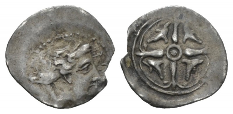 Sicily, Syracuse Litra circa 405-395, AR 8mm., 0.22g. Head of Arethusa r. Rev. F...