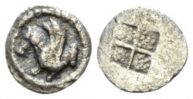 Macedonia, Argilos Hemiobol circa 495-477, AR 10mm., 0.30g. Forepart of winged Pegasos l. Rev. Quadripartite incuse square. SNG ANS 763 var. (Thermai)...