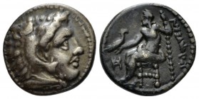 Kingdom of Macedon, Alexander III, 336 – 323 Miletus Drachm circa 325-323, AR 26.5mm., 4.19g. Head of Herakles r., wearing lion skin headdress. Rev. Z...