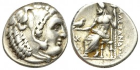 Kingdom of Macedon, Alexander III, 336 – 323 Sardes Drachm circa 323-322, AR 18.5mm., 4.21g. Head of Herakles r., wearing lion skin headdress. Rev. Ze...