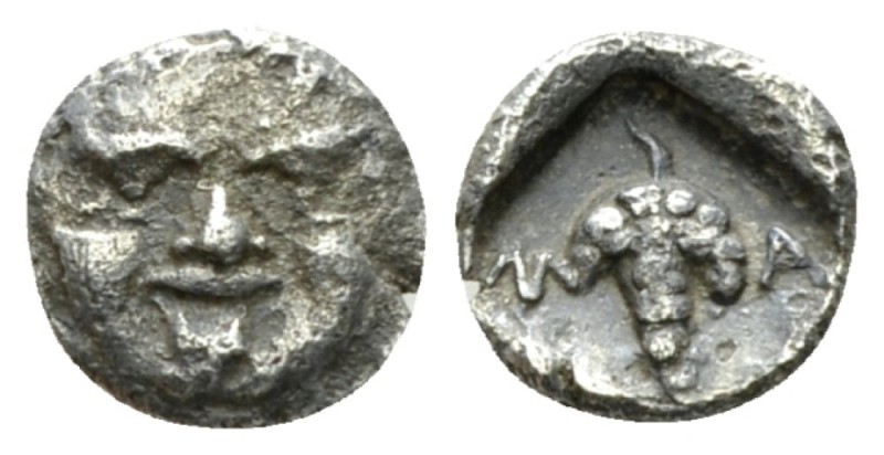 Thrace, Maroneia Obol circa 398-385, AR 7.5mm., 0.34g. Facing Gorgoneion. Rev. G...