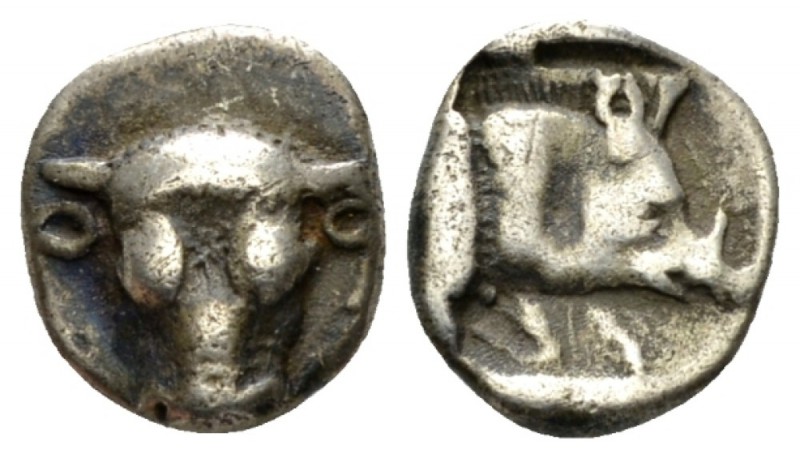 Phocis, Federal Coinage Obol circa 449-447, AR 9mm., 0.92g. . Bull's head facing...
