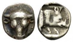 Phocis, Federal Coinage Obol circa 449-447, AR 9mm., 0.92g. . Bull's head facing. Rev. Forepart of boar r. within incuse square. Williams Period III, ...