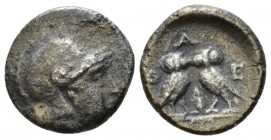 Attica, Athens Tetrobol III cent., AR 13.5mm., 2.26g. Helmeted head of Athena r. Rev. Two owl standing confronted. SNG Copenhagen 86-87. SNG Fitzwilli...
