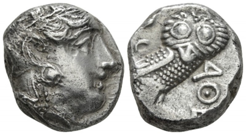 Attica, Athens Tetradrachm late IV early III cent., AR 22mm., 17.09g. Head of At...