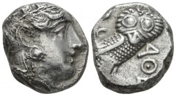Attica, Athens Tetradrachm late IV early III cent., AR 22mm., 17.09g. Head of Athena r., wearing crested Attic helmet. Rev. Owl, with closed wings, st...