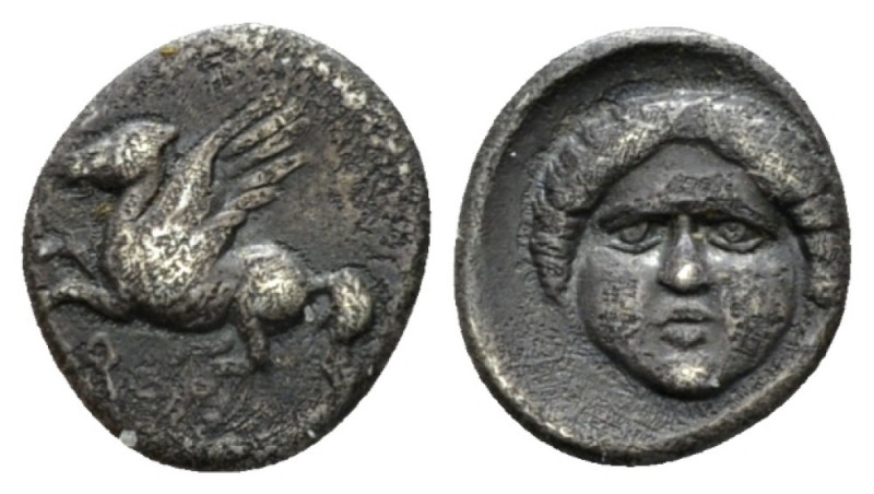 Corinthia, Corinth Trihemiobol circa 375-300, AR 9mm., 0.60g. Pegasos flying r. ...