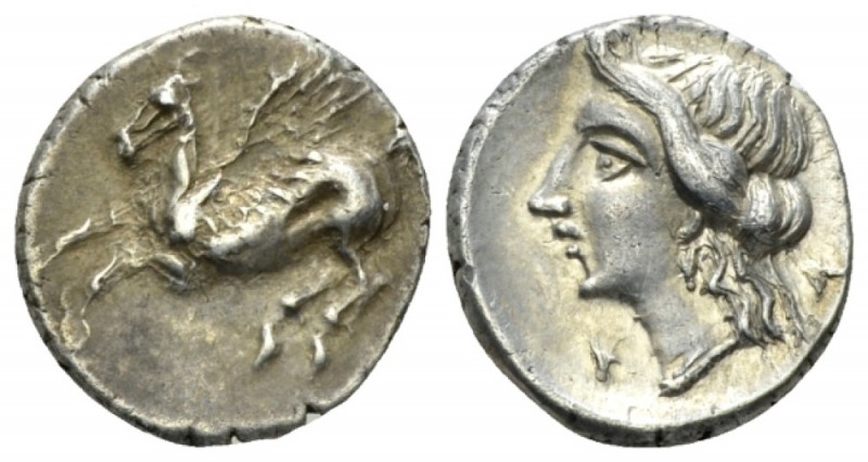 Corinthia, Corinth Drachm circa 350-300, AR 15mm., 2.62g. Pegasus flying l. Rev....