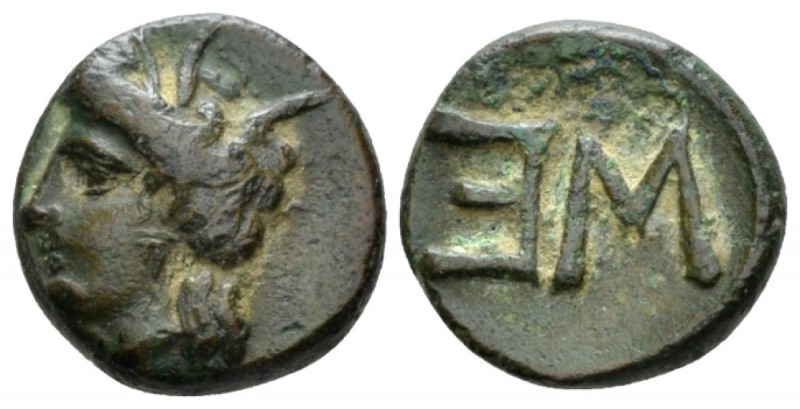 Corinthia, Messenia, Messene Chalkous circa 370-330, Æ 15mm., 3.36g. Wreathed he...