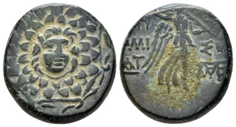 Pontus, Amisus Bronze circa 108-85, Æ 21mm., 8.47g. Gorgoneion. Rev. Nike advanc...