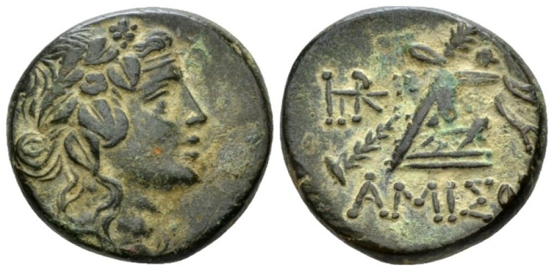Pontus, Amisus Bronze circa 85-65, Æ 21mm., 8.48g. Head of young Dionysos r., we...