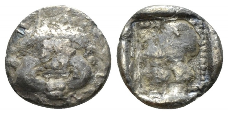 Lesbos, Methymna Diobol circa 500-480/460, AR 11mm., 1.12g. Facing gorgoneion. R...