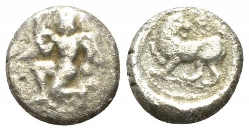 Caria, Kaunos Hemidrachm circa 460-440, AR 11mm., 1.31g. Naked male deity, with ...