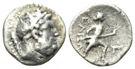 Pisidia, Selge Hemidrachm II-I cent. BC, AR 12mm., 0.91g. Diademed head of Herakles r., with club over shoulder. Rev. Artemis advancing r., holding to...