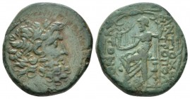 Seleucis ad Pieria, Antioch Bronze I cent., Æ 21mm., 7.99g. Laureate head of Zeus r. Rev. Zeus Nikephoros seated l.; cornucopia before; all within lau...