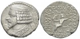 Parthia, Tiridates 29-27. Seleukeia on the Tigris Tetradrachm circa 29-27, AR 28mm., 13.70g. Diademed and draped bust l. Rev. Tiridates seated l., hol...