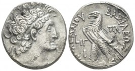 The Ptolemies, Ptolemy IX Soter II, 116-80. Alexandria Tetradrachm circa 107-106, AR 25mm., 13.01g. Diademed bust of Ptolemy r., wearing aegis. Rev. E...