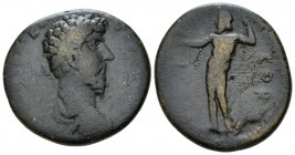 Corinthia, Corinth Lucius Verus, 161-169 Bronze circa 161-169, Æ 27mm., 12.56g. Laureate, draped and cuirassed bust r. Rev. Naked Zeus standing, l., h...