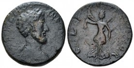 Corinthia, Corinth Commodus, 177-192 Bronze circa 177-192, Æ 25.5mm., 9.37g. Laureate and draped bust r. Rev. Nike advancing, r., head, l., holding wr...