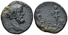 Corinthia, Corinth Septimius Severus, 193-211 Bronze circa 193-211, Æ 24.5mm., 8.73g. Laureate head r. Rev. Ino, advancing l. holding Melikertes in he...