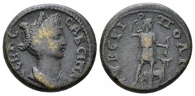 Phrygia, Tiberiopolis Sabina, wife of Hadrian Bronze circa 128-137, Æ 18.5mm., 4.44g. Draped bust r. Rev. Artemis advancing r., holding bow and drawin...