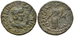 Pamphilia, Perge Salonina, wife of Gallienus 10 Assaria circa 253-268, Æ 31.5mm., 18.01g. Dreaped and diademed bust r., set on crescent; in front, I. ...