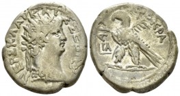 Egypt, Alexandria Nero, 54-68 Tetradrachm circa 64-65 (year 11), billon 25.5mm., 12.89g. Radiate bust r., wearing aegis. Rev. AYTOKPA Eagle standing l...