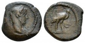 Egypt, Alexandria Hadrian, 117-138 Dichalkon circa 125-126 (year 10), Æ 13mm., 1.83g. Laureate bust r., slight drapery. Rev. Ibis standing right; in r...