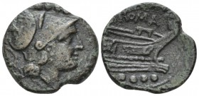 Triens Sardinia after 211, Æ 22.5mm., 6.91g. Helmeted head of Minerva r.; above, four pellets. Rev. ROMA Prow r.; below, four pellets. RBW 207. Cf. Mc...
