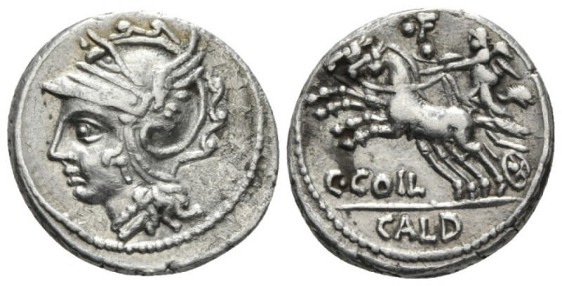 C. Coelius Caldus. Denarius 104, AR 18.5mm., 3.89g. Helmeted head of Roma l. Rev...