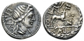 C. Allius Bala. Denarius 92, AR 17.5mm., 3.95g. BALA Diademed female head r.; below chin, F. Rev. Diana in biga of stags r.; with quiver over shoulder...
