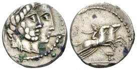 C. Marcius Censorinus. Denarius 88, AR 16.5mm., 3.94g. Jugate heads r. of Numa Pompilius, bearded and Ancus Marcius, beardless. Rev. Desultor, wearing...