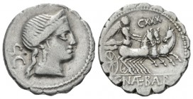 C. Naevius Balbus. Denarius serratus 80, AR 18.5mm., 3.92g. Diademed head of Venus r.; behind, S·C. Rev. Victory in prancing triga r.; above, CXXX and...