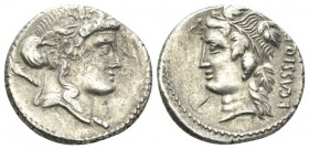 L. Cassius Q. f. Denarius 78, AR 17.5mm., 3.73g. Ivy-wreathed head of Liber r., with thyrsus over shoulder. Rev. L·CASSI·Q·F Vine-wreathed head of Lib...